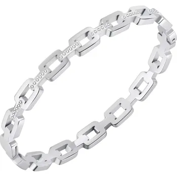 Náramek Kloubový ocelový náramek se zirkony - pevná očka řetízku, stříbrná barva