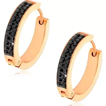 Náušnice Ocelové náušnice měděné barvy, černý proužek ze zirkonů