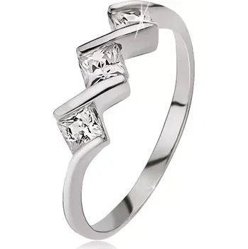Prsten Stříbrný prsten 925, tři čiré čtvercové kamínky - Velikost: 49