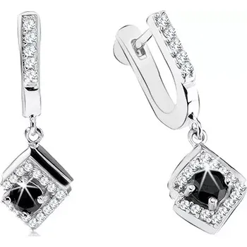 Náušnice Šperky Eshop Náušnice - stříbro 925, visací kosočtverec, černý zirkon, čiré kamínky