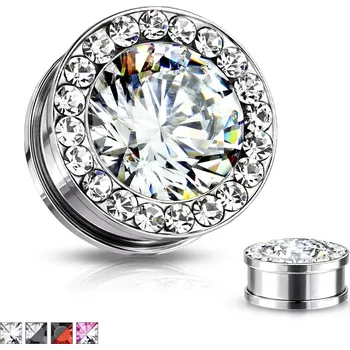 Piercing Tunel do ucha se zirkony - Tloušťka : 14 mm, Barva zirkonu: Čirá - C