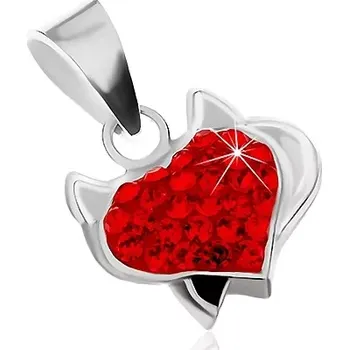 Přívěsek Stříbrný přívěsek 925 - srdce s růžky, černým ocáskem a červenými zirkony
