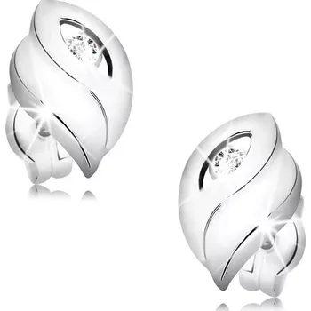 Náušnice Zlaté 14K náušnice - širší lístek s výřezem a zářivým briliantem