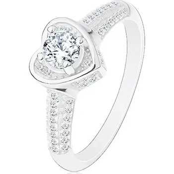 Prsten Zásnubní prsten ze stříbra 925, srdíčko s čirým zirkonem, třpytivá ramena - Velikost: 58