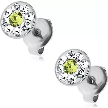 Náušnice Ocelové náušnice se zeleným a s čirými krystalky Swarovski, puzetky
