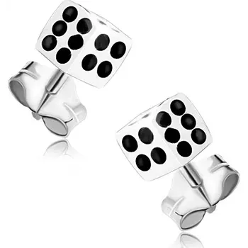 Náušnice Stříbrné 925 náušnice, bílá hrací kostka s černými tečkami