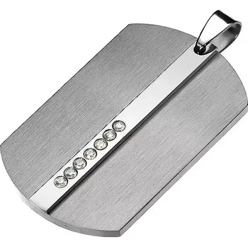 Přívěsek Ocelový přívěsek, dog tag stříbrné barvy, zirkonová linie na vyvýšeném pásu