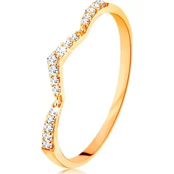 Prsten Prsten ze žlutého 14K zlata - třpytivý pás, jemně zalomený do špičky - Velikost: 49