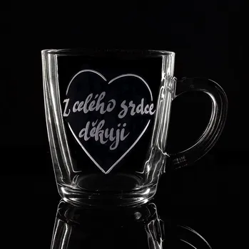 Hrníček na čaj 300ml, Z celého srdce děkuji - ručně ryté (broušené), dárková krabička