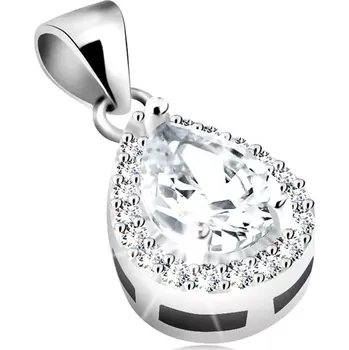 Přívěsek Přívěsek ze stříbra 925, rhodiovaný, čirá zirkonová slza, obruba z drobných zirkonů