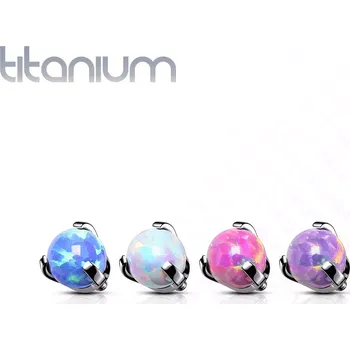 Piercing Hlavička z titanu, kulička v pouzdře, syntetický opál, závit, různé barvy, 4 mm - Barva piercing: Fialová