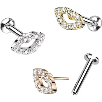 Piercing Výsuvný ocelový retní a bradový labret - ústa zdobená čirým zirkonem, 8 mm - Barva piercing: Zlatá