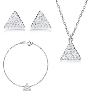 Náhrdelník Trojdílná sada, stříbro 925 - rovnostranný trojúhelník se zirkony, řetízek
