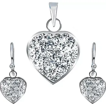 Náušnice Stříbrná sada 925 - přívěsek a náušnice, čiré třpytivé srdíčko