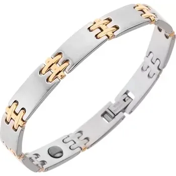 Náramek Ocelový náramek na ruku, matné články, lesklé spoje H zlaté barvy, magnety