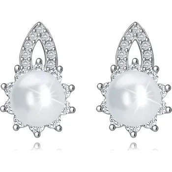 Náušnice Náušnice ze stříbra 925 - květina, bílá kultivovaná perla, čirý zirkon
