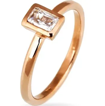 Prsten Prsten ze stříbra 925 - zirkon v obdélníkovém rámu, měděný povrch - Velikost: 50