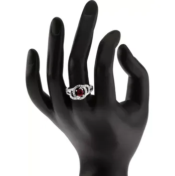 Prsten Lesklý prsten ze stříbra 925, tmavě růžový kulatý kámen, zirkonové oblouky - Velikost: 60