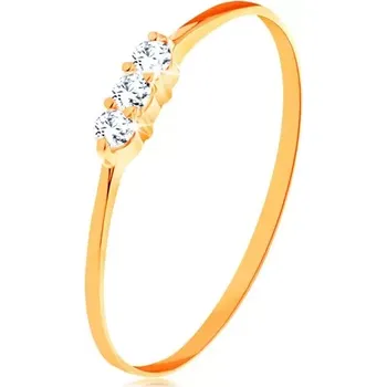 Prsten Prsten ve žlutém zlatě 585 - tenká lesklá ramena, linie tří čirých zirkonků - Velikost: 55
