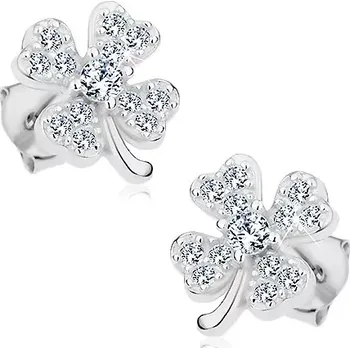 Náušnice Náušnice ze stříbra 925, blýskavý čtyřlístek pro štěstí s čirými zirkony
