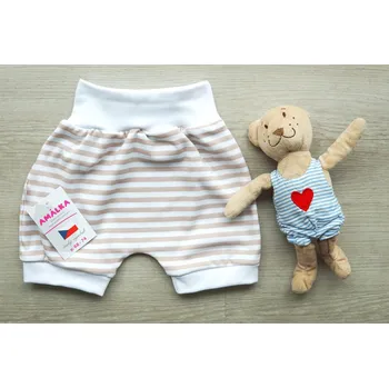 AMÁLKA Bavlněné kraťasy s náplety, oříškové pruhy Velikost: 56-62