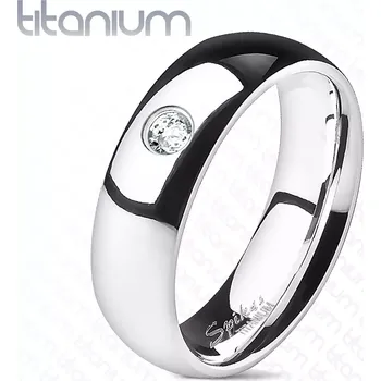 Prsten Prsten z titanu s čirým zirkonem - hladký, 6 mm - Velikost: 67