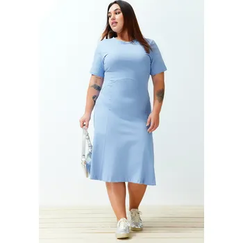 Dámské šaty Trendyol Curve Modré Šití Detailní Midi Pletené Šaty Trendyol světle modrá 2672036