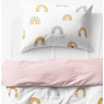 Povlečení Dětské bavlněné povlečení Duo - Malované duhy s pudrově růžovou 140 x 200 a 70 x 90 cm