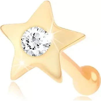 Piercing Rovný piercing do nosu ze žlutého 14K zlata - malá lesklá hvězdička se zirkonem