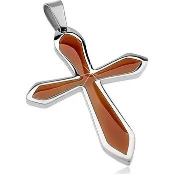 Přívěsek Přívěsek z chirurgické oceli ve tvaru kříže s hnědou glazurou