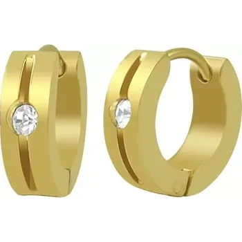 Náušnice Náušnice z oceli 316L - kroužky zlaté barvy se zářezem a čirým zirkonem