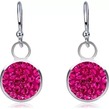 Náušnice Stříbrné náušnice 925 - visací objímka s fuchsiovými zirkony, 7 mm
