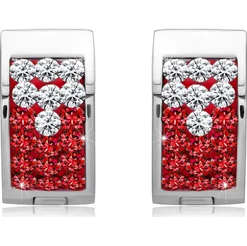 Náušnice Ocelové náušnice - stříbrná barva, červený pás vykládaný čirými a červenými zirkony