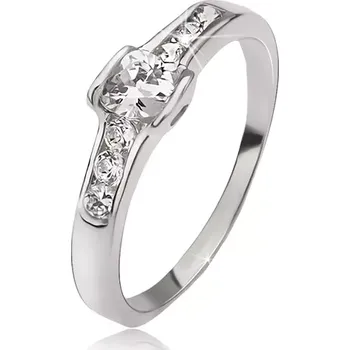 Prsten Stříbrný prsten 925 - zirkon, malé kulaté kamínky, obrysy srdcí - Velikost: 55