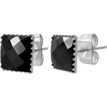 Náušnice Náušnice z oceli 316L - černý broušený zirkonový čtverec, 9 mm