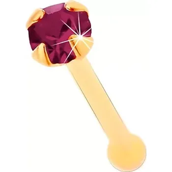 Piercing Piercing do nosu ve žlutém 14K zlatě, rovný - kulatý zirkonek fialové barvy, 1,5 mm
