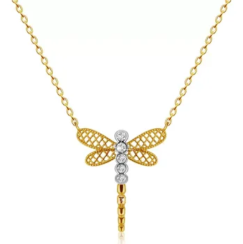 Náhrdelník Diamantový náhrdelník z kombinovaného 585 zlata - vážka s křídly, čiré brilianty
