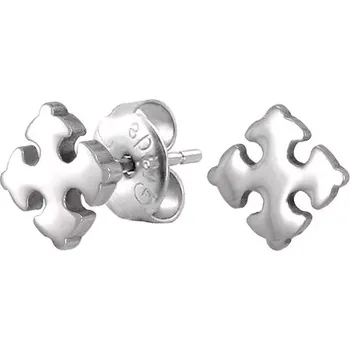 Náušnice Ocelové náušnice stříbrné barvy - lesklý liliový křížek, puzetky