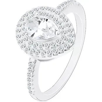 Prsten Stříbrný zásnubní prsten 925, čirá broušená kapka ve dvojité kontuře - Velikost: 54