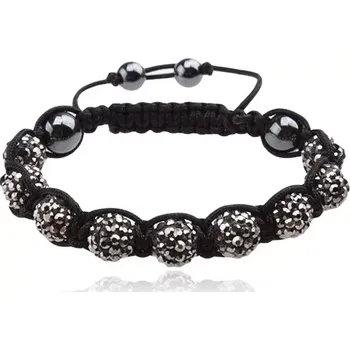 Náramek Náramek Shamballa - ocelově šedé zirkonové kuličky, černá šňůrka