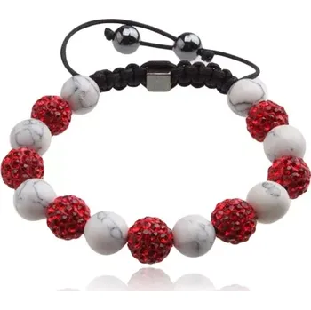 Náramek Shamballa náramek, červené zirkonové kuličky, mramorované korálky