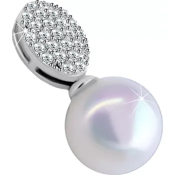 Přívěsek Přívěsek ze 14K zlata - ovál vykládaný čirými zirkony, kulatá sladkovodní perla