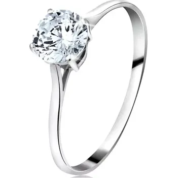 Prsten Prsten z bílého 14K zlata - velký kulatý zirkon čiré barvy, úzká ramena - Velikost: 52