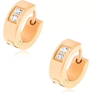 Náušnice Kloubové ocelové náušnice zlaté barvy, zrcadlový lesk, dva čiré zirkony