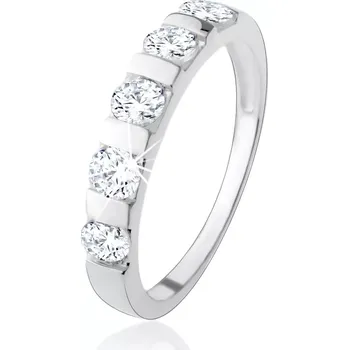Prsten Stříbrný prsten 925, pět čirých zirkonů předělených úzkým proužkem - Velikost: 53