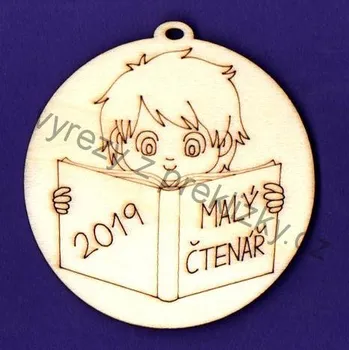 Stavební deska Výřez z překližky, D90, MALÝ ČTENÁŘ 2025, kluk, 6,6x7cm, 1ks