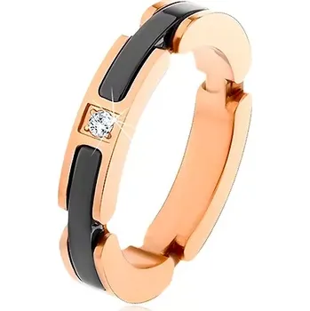 Prsten Prsten z oceli 316L a keramiky, čirý zirkon, výřezy s černými pásy - Velikost: 64