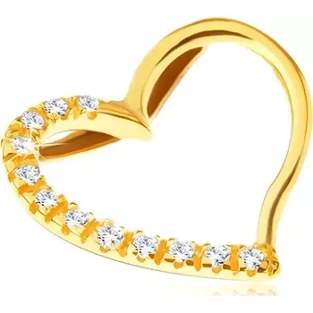 Přívěsek Přívěsek ze 14K zlata - zahnuté srdce s jednou zirkonovou stranou