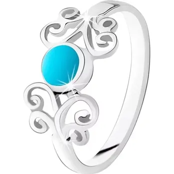 Prsten Stříbrný prsten 925, kroužek tyrkysové barvy, lesklé ornamenty, úzká ramena - Velikost: 52