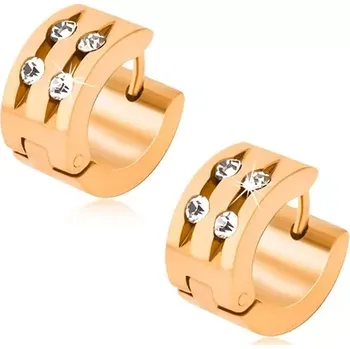 Náušnice Ocelové náušnice zlaté barvy, dva žlábky se zasazenými kamínky